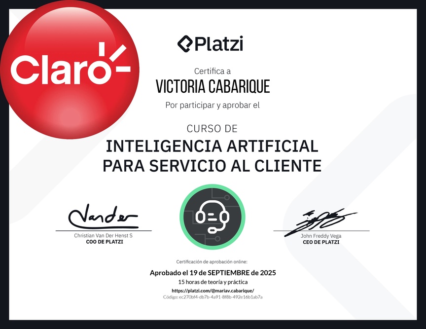 Diploma del Curso de Inteligencia Artificial para Servicio al Cliente