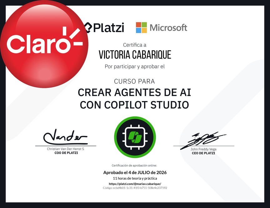 Diploma del Curso Gratis para Crear Agentes de AI con Copilot Studio