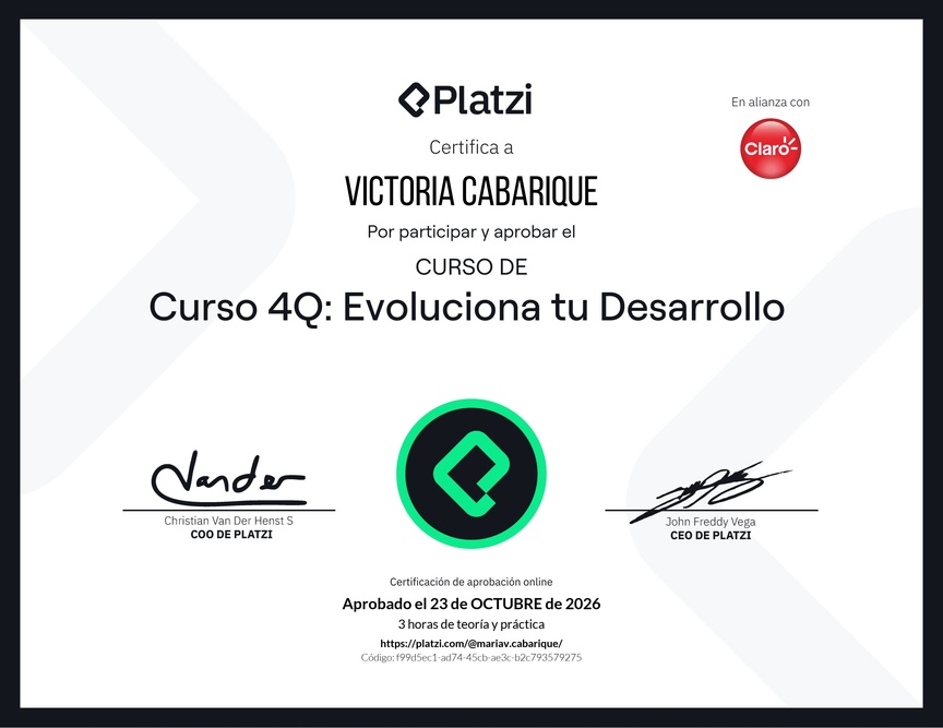 Diploma del Curso 4Q: Evoluciona tu Desarrollo