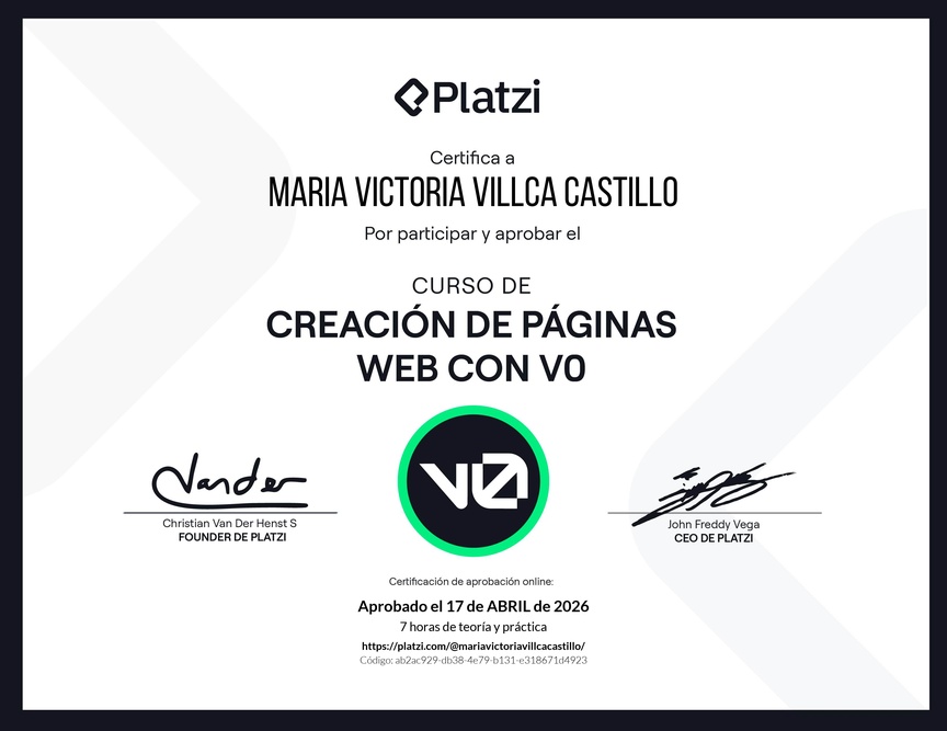 Diploma del Curso de Creación de Páginas Web con v0