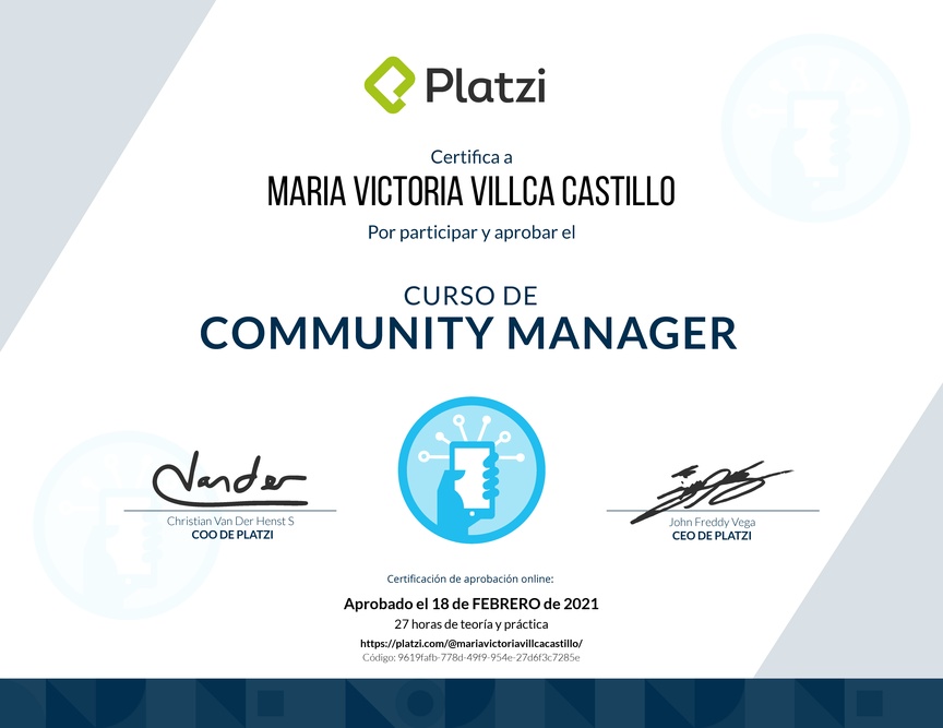 Diploma del Curso de Community Manager (2018)