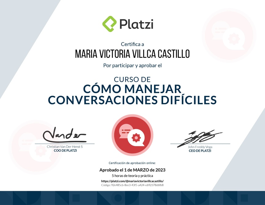 Diploma del Curso de Cómo Manejar Conversaciones Difíciles con Clientes