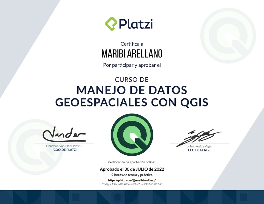 Diploma del Curso de Manejo de Datos Geoespaciales con QGIS