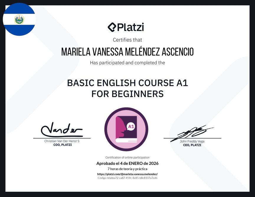 Diploma del Curso de Inglés Básico A1 para Principiantes