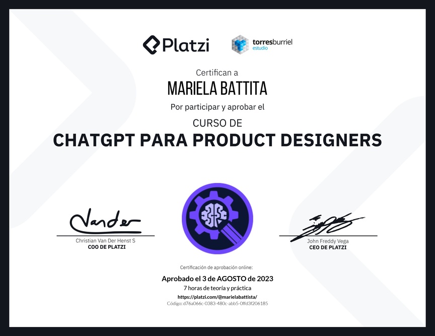Diploma del Curso de ChatGPT para Product Designers: Diseño asistido por AI