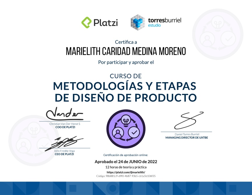 Diploma del Curso de Metodologías de Diseño de Productos Digitales