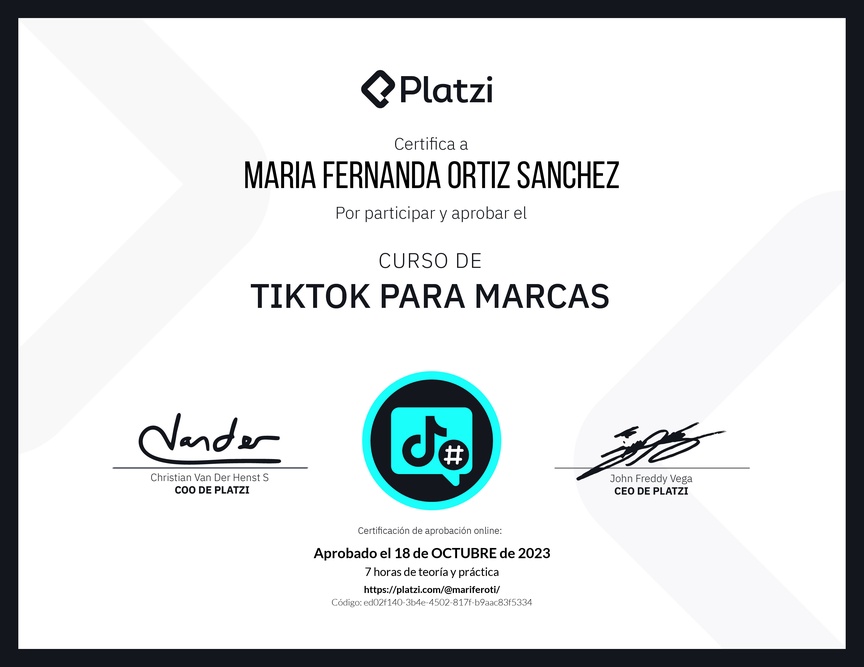 Diploma del Curso de Optimización de Estrategias de Marca en TikTok