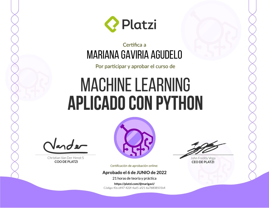 Diploma del Curso de Machine Learning Aplicado con Python