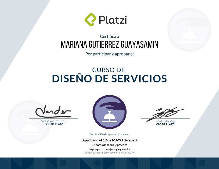 Diploma del Curso de Diseño de Servicios