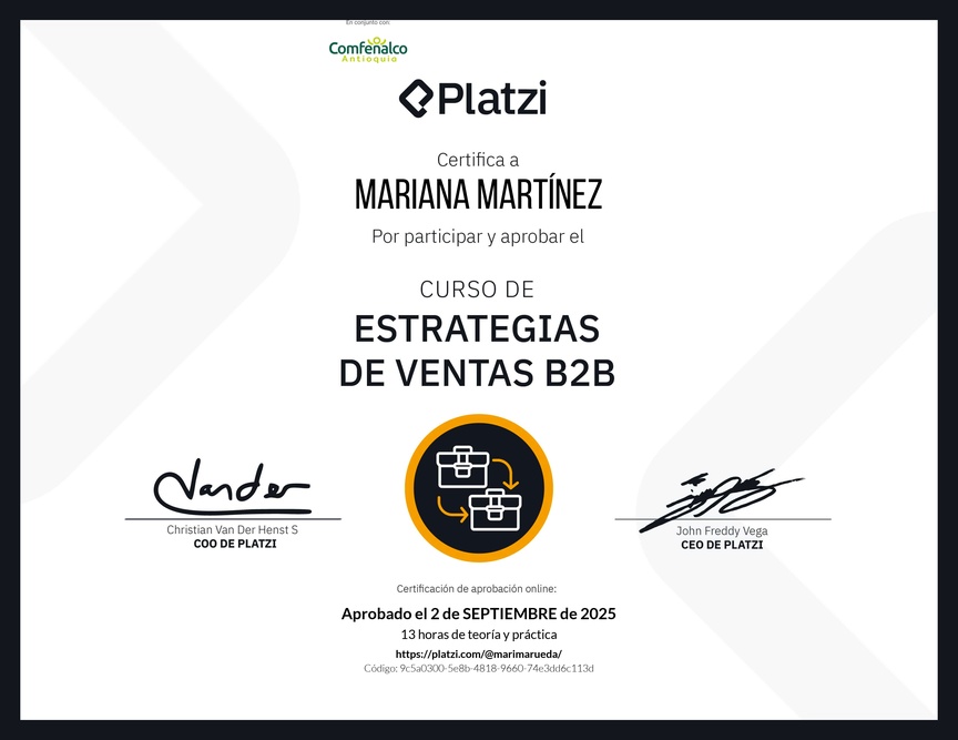 Diploma del Curso de Estrategias de Ventas B2B