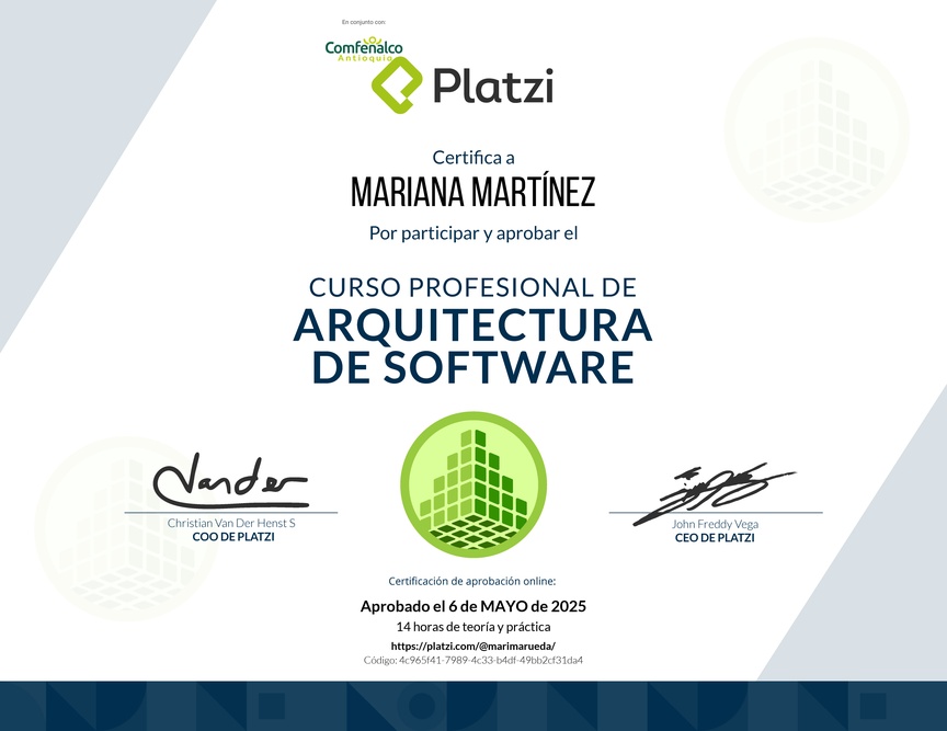 Diploma del Curso Profesional de Arquitectura de Software