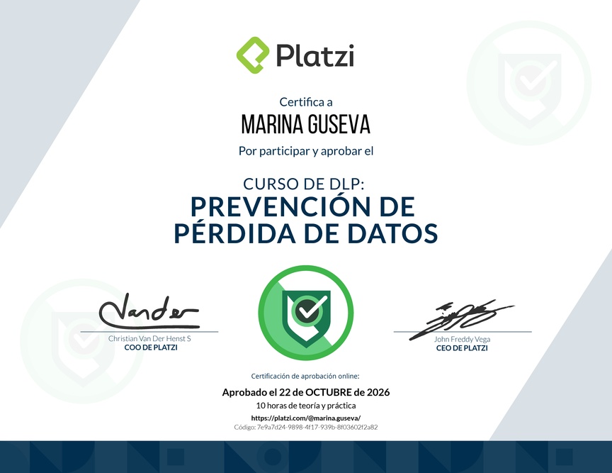 Diploma del Curso de DLP: Prevención de Pérdida de Datos