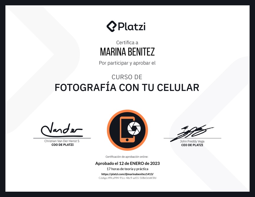 Diploma del Curso de Fotografía con tu Celular