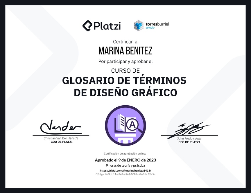 Diploma del Curso de Glosario de términos de Diseño Gráfico