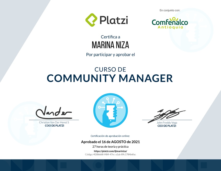 Diploma del Curso de Community Manager (2018)