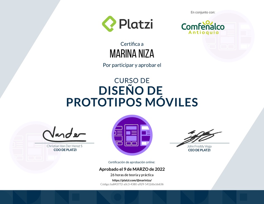 Diploma del Curso de Diseño de Prototipos Móviles