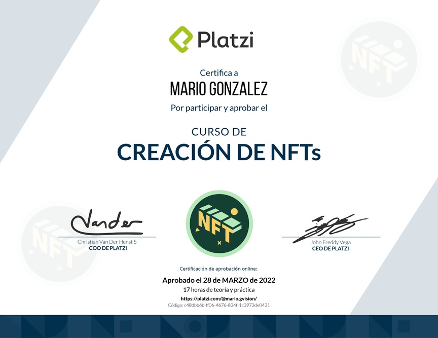 Diploma del Curso de Creación de NFT