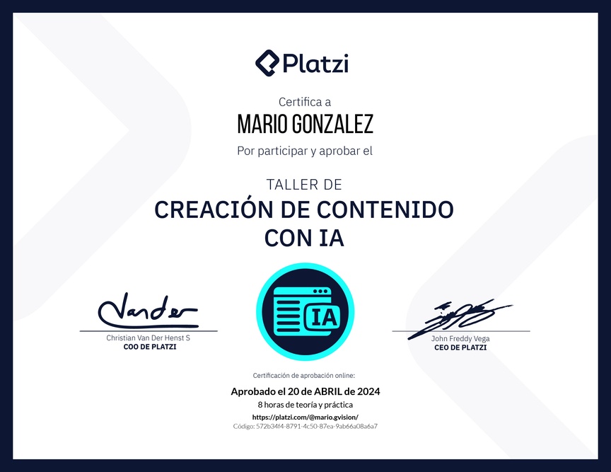 Diploma de Taller de Creación de Contenido con Inteligencia Artificial