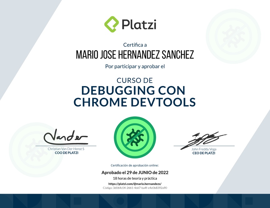 Diploma del Curso de Debugging con Chrome DevTools