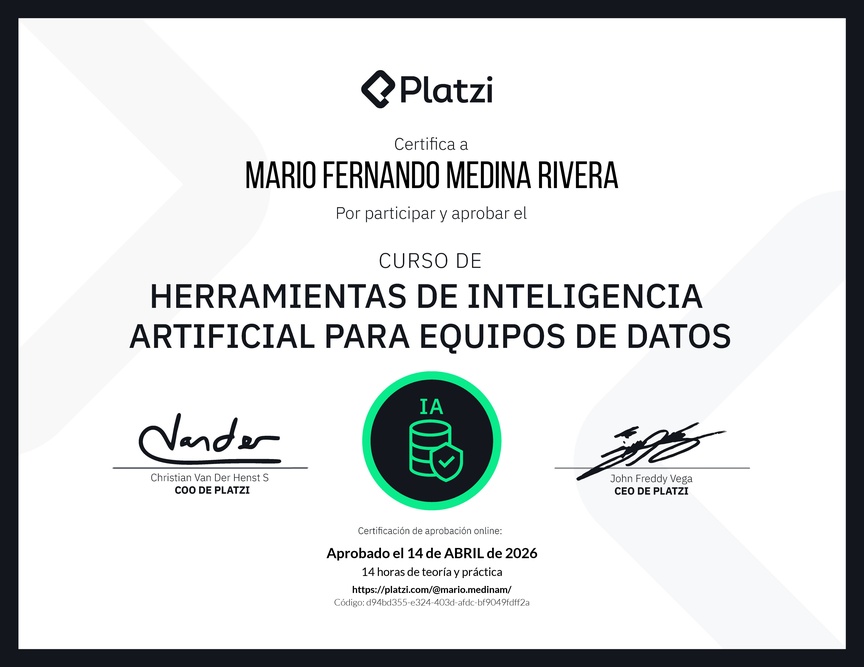 Diploma del Curso de Herramientas de Inteligencia Artificial para Equipos de Datos