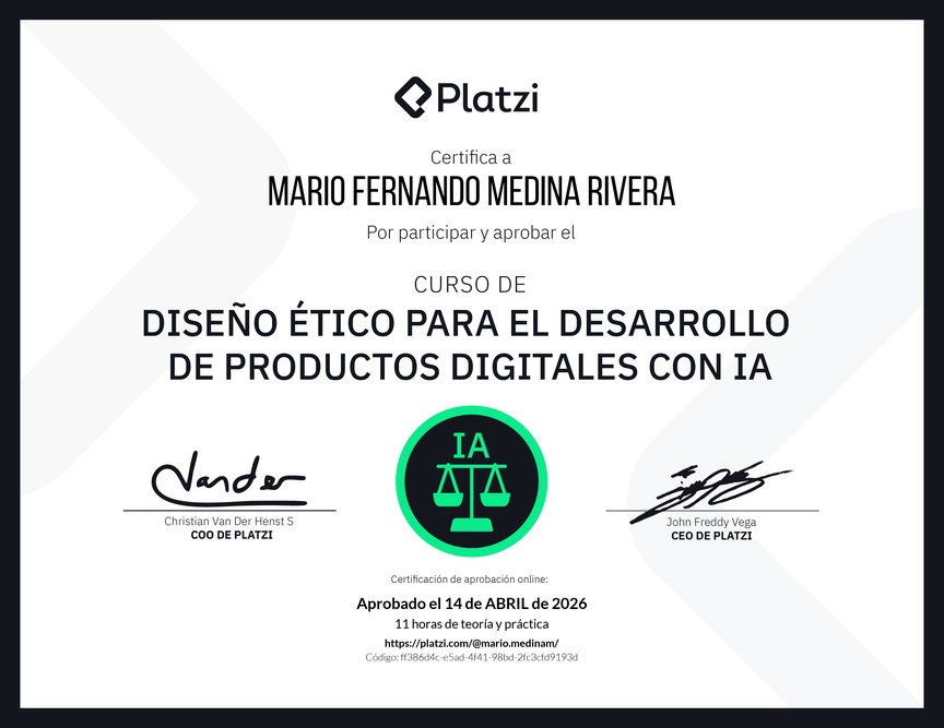 Diploma del Curso de Diseño Ético para el Desarrollo de Productos Digitales con IA
