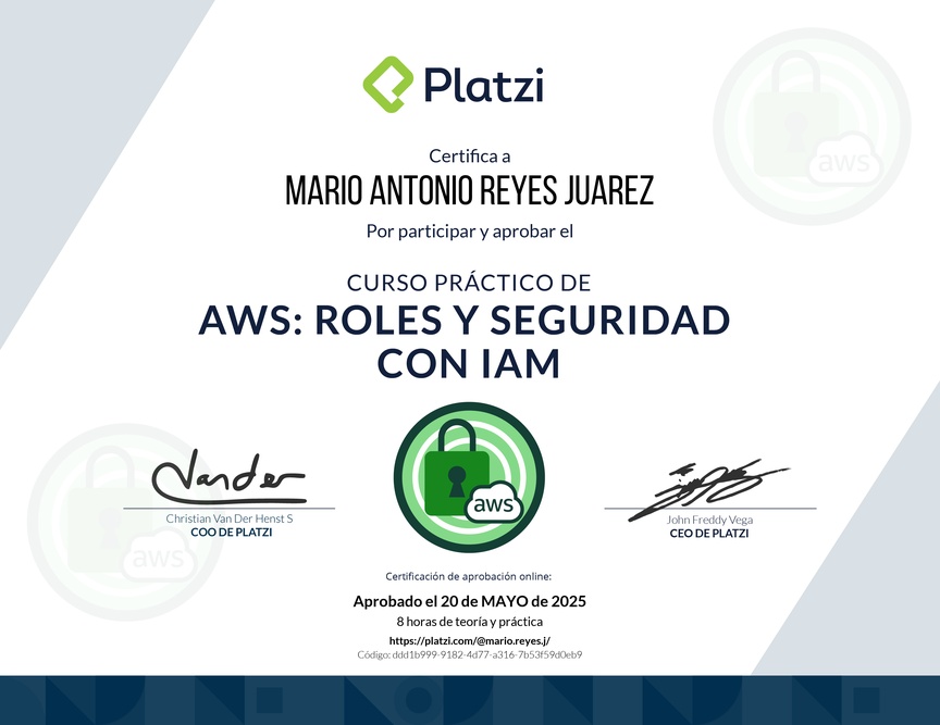 Diploma del Curso Práctico de AWS: Roles y Seguridad con IAM