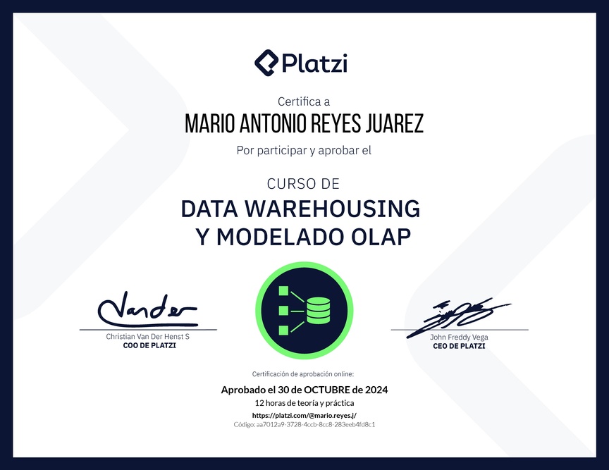 Diploma del Curso de Data Warehousing y Modelado OLAP
