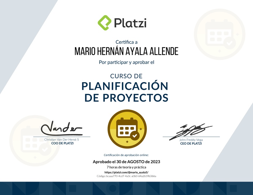 Diploma del Curso de Gestión para Planificar, Definir e Identificar Riesgos de un Proyecto