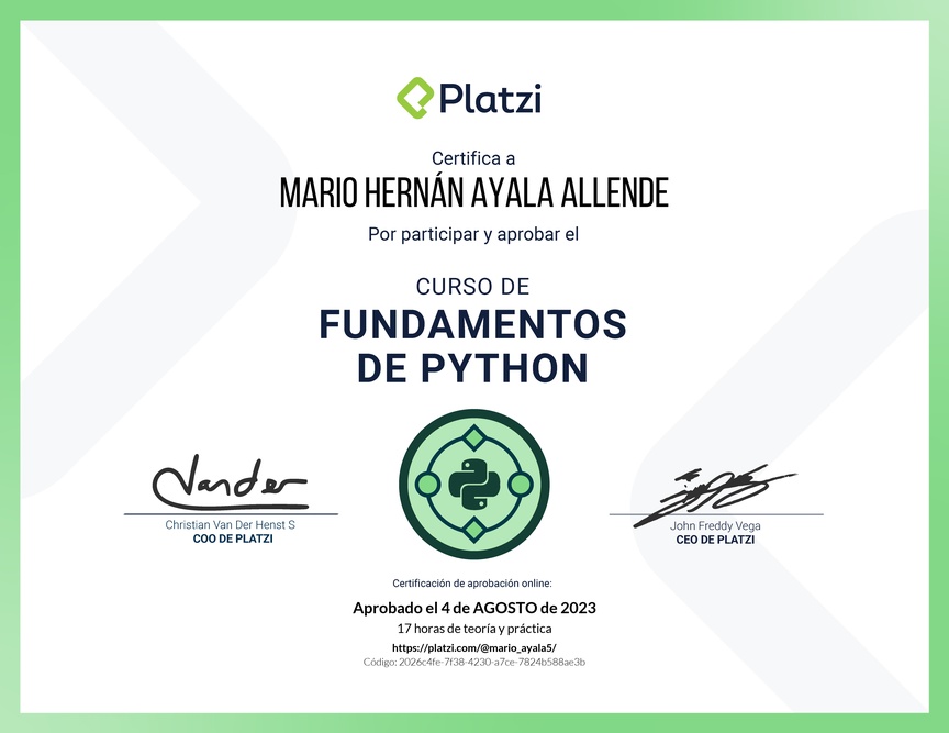 Diploma del Curso de Fundamentos de Python