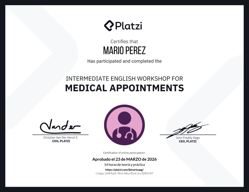 Diploma del Curso de Inglés Práctico para Consultas Médicas