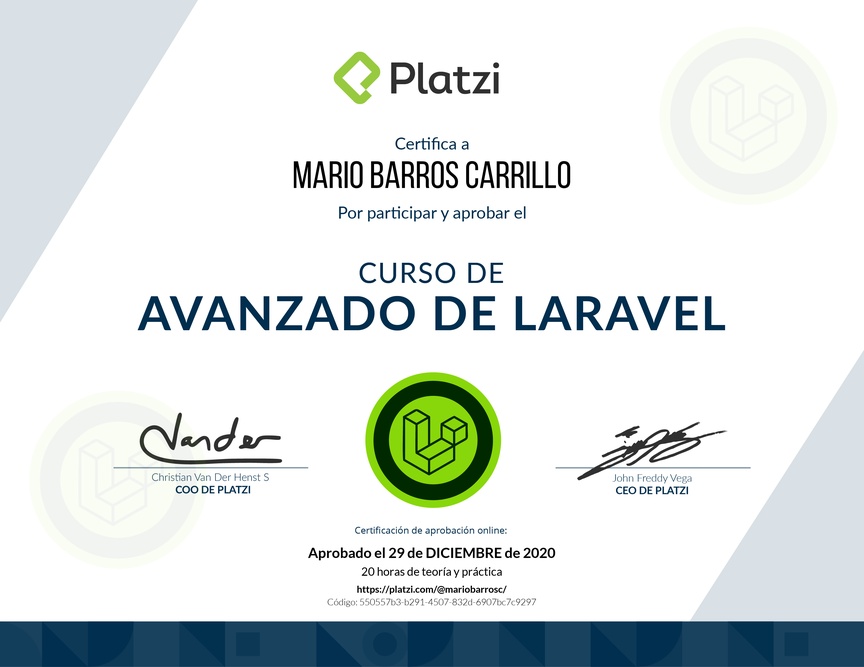 Diploma del Curso Avanzado de Laravel