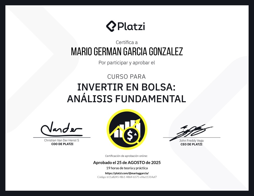 Diploma del Curso para Invertir en Bolsa: Análisis Fundamental