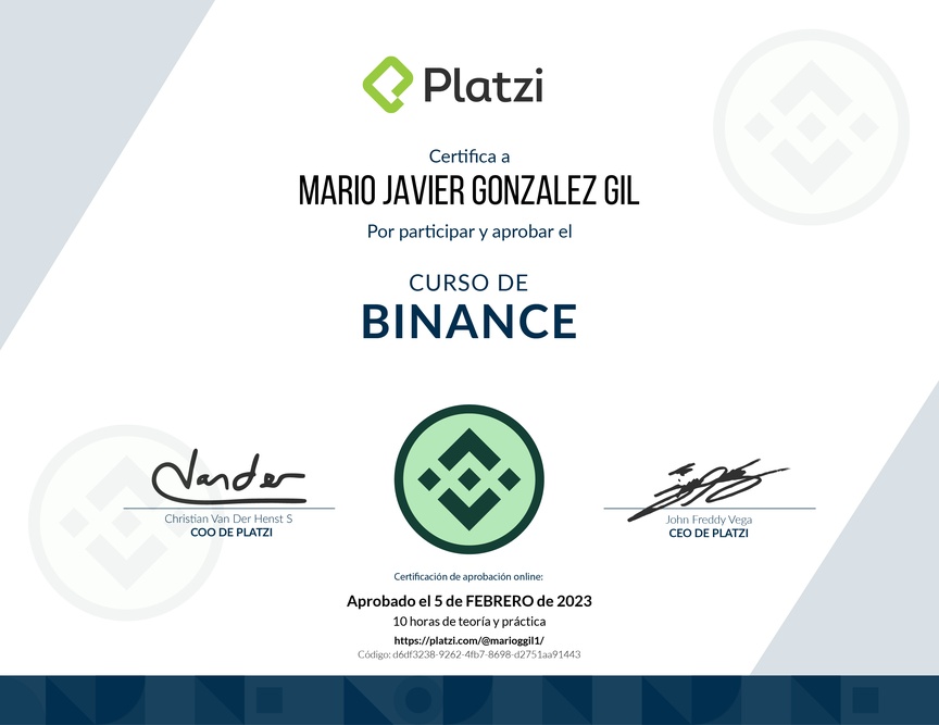 Diploma del Curso de Binance: Exchange de Criptomonedas