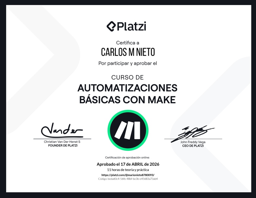 Diploma del Curso de Automatizaciones Básicas con Make