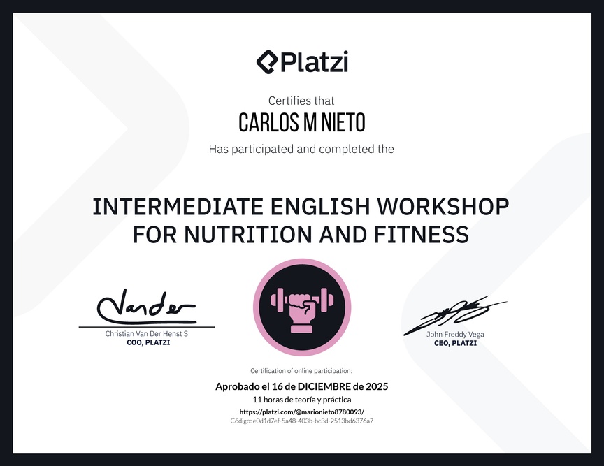 Diploma del Curso de Inglés Práctico sobre Nutrición y Fitness