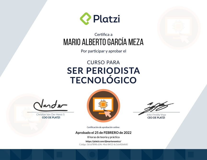 Diploma de Audiocurso para ser Periodista Tecnológico