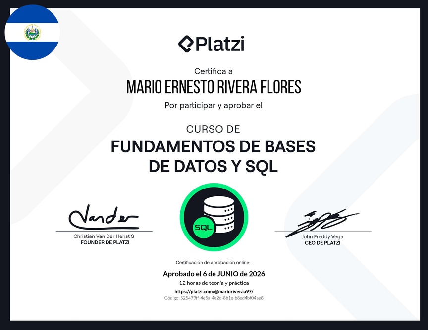 Diploma del Curso de Fundamentos de Bases de Datos y SQL