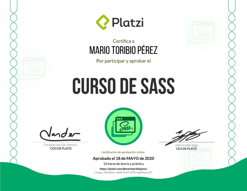 Diploma del Curso de Sass 2018