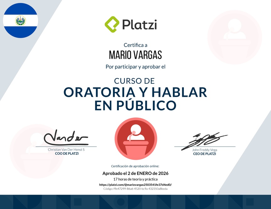Diploma del Curso de Oratoria para Hablar en Público