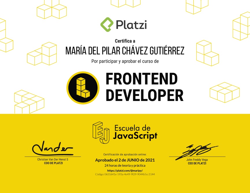 Diploma del Curso de Frontend Developer 2019