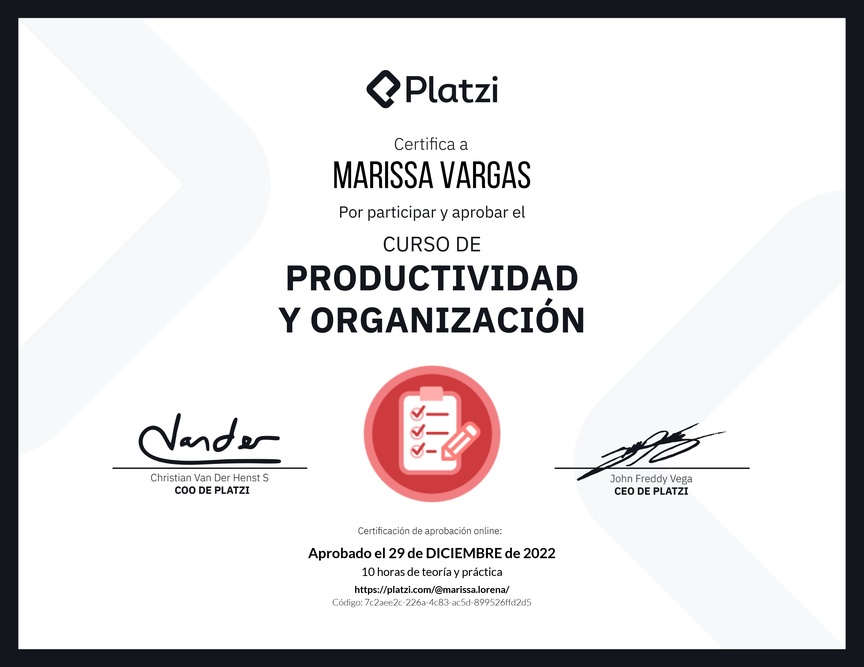 Diploma del Curso de Productividad y Organización