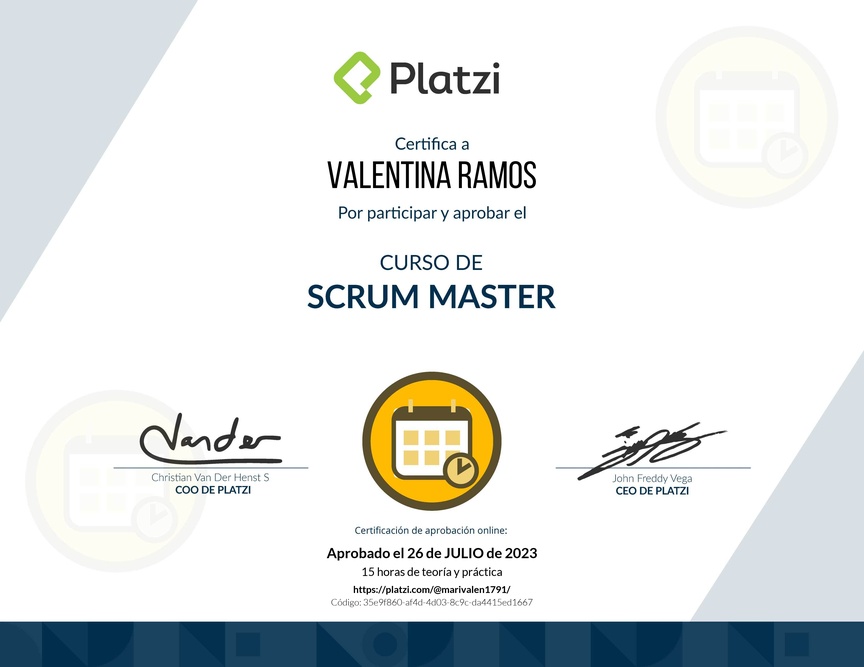 Diploma del Curso de Scrum Master