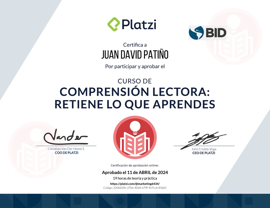 Diploma del Curso de Comprensión Lectora: Retén lo que Aprendes