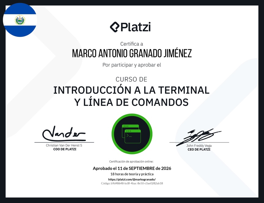 Diploma del Curso de Introducción a la Terminal y Línea de Comandos