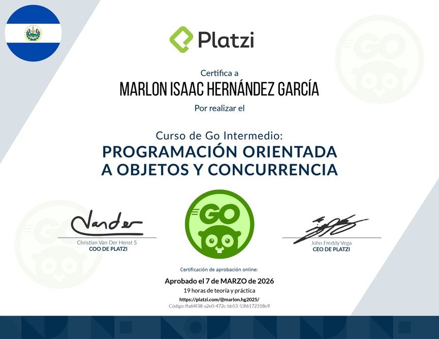 Diploma del Curso de Go Intermedio: Programación Orientada a Objetos y Concurrencia