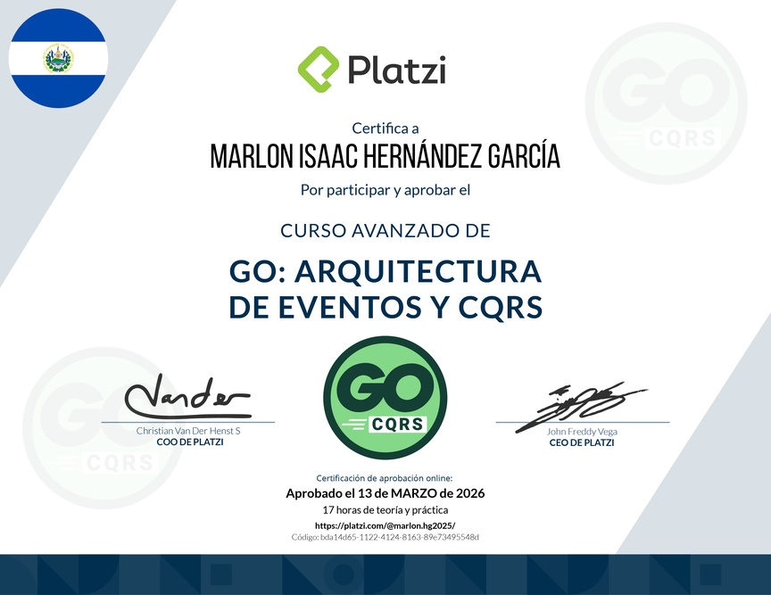 Diploma del Curso de Go Avanzado: Arquitectura de Eventos y CQRS