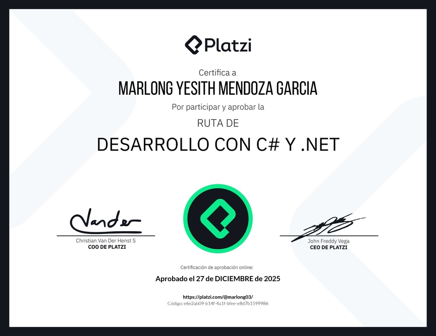 Diploma de la Ruta de Aprendizaje de Desarrollo con C# y .NET