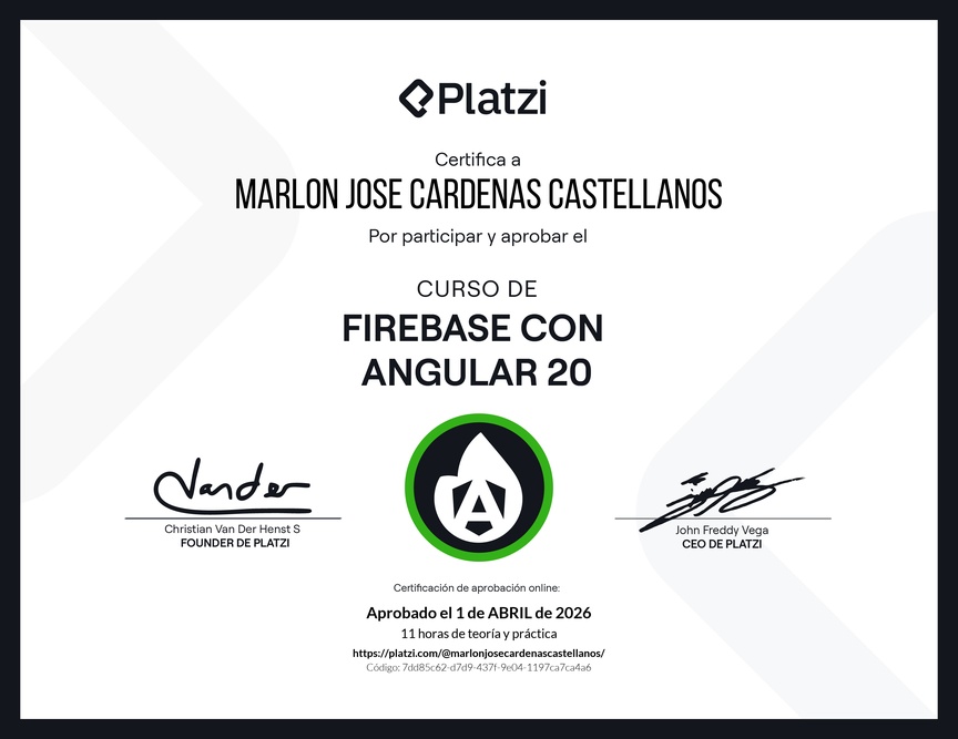 Diploma del Curso de Firebase con Angular 20