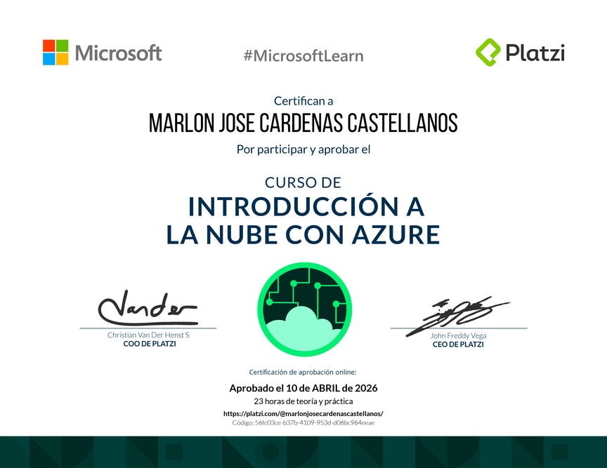 Diploma del Curso de Introducción a la Nube con Azure