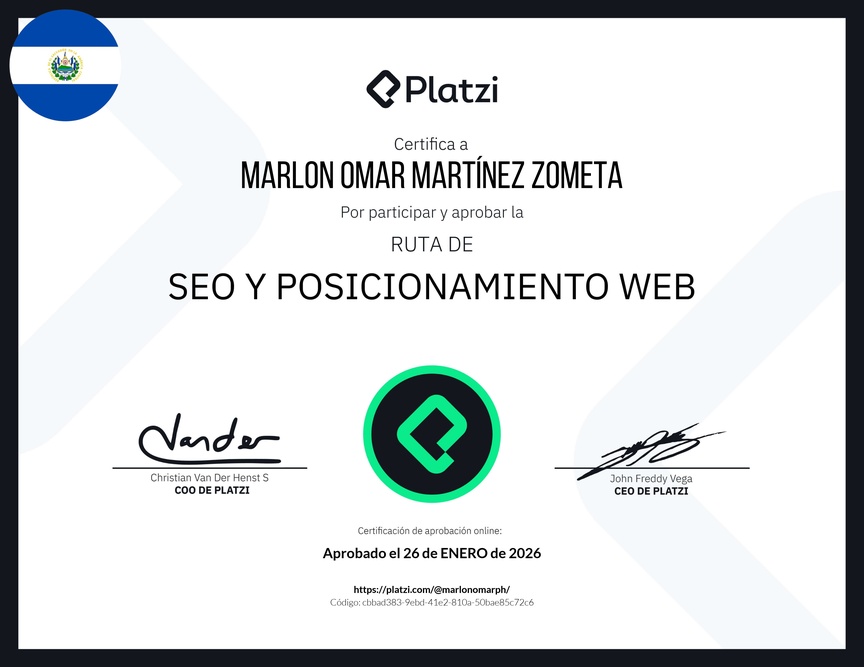 Diploma de la Ruta de Aprendizaje de SEO y Posicionamiento Web